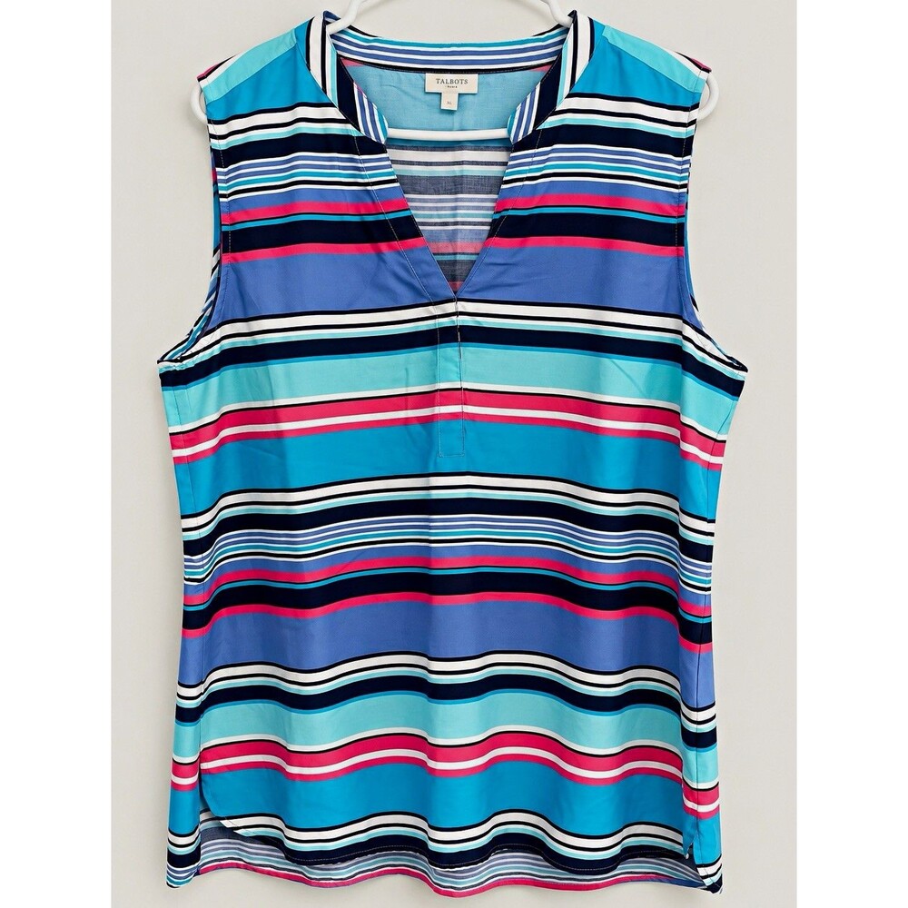 Talbots Multicolor Striped Sleeveless Blouse XL Turquoise Navy Pink